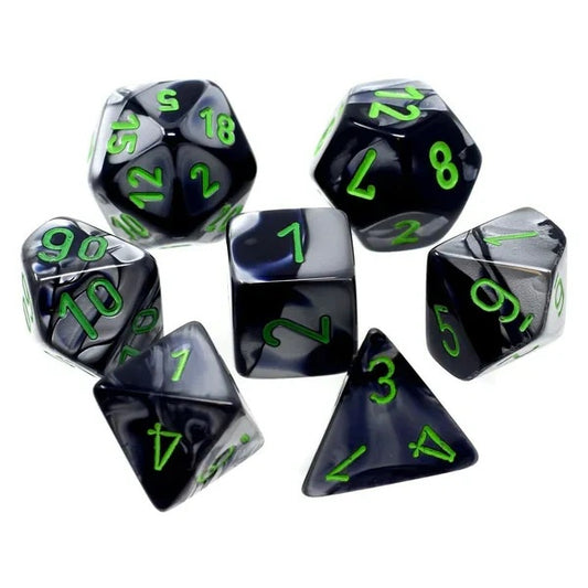 CHESSEX - Gemini Polyhedral 7 Dice Set - Black & Grey w/Green