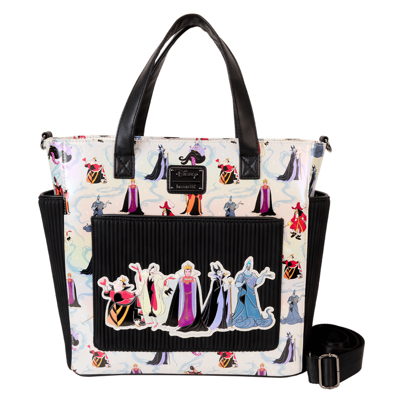 LOUNGEFLY : DISNEY - Villains Iridescent All-Over Print Convertible Backpack & Tote Bag