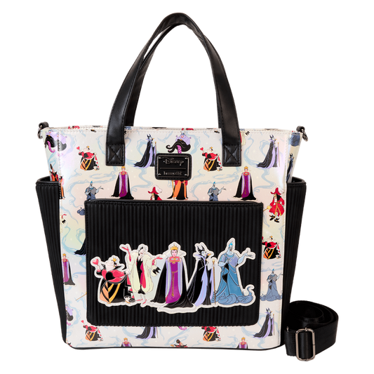 LOUNGEFLY : DISNEY - Villains Iridescent All-Over Print Convertible Backpack & Tote Bag