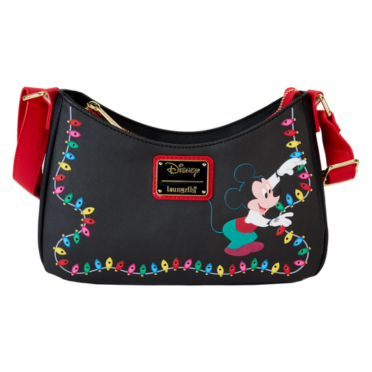 LOUNGEFLY : DISNEY - Mickey & Friends Christmas Light Decorations Light Up Crossbody Bag