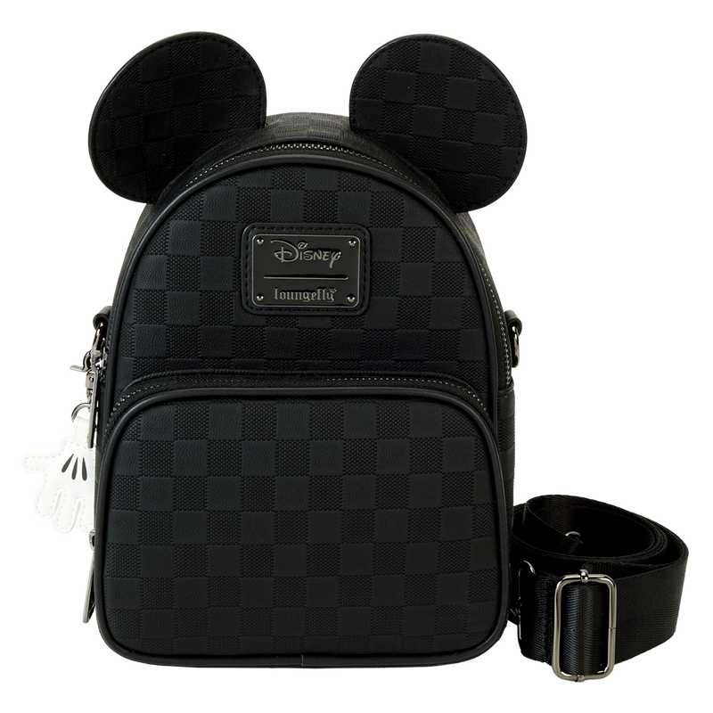 LOUNGEFLY : DISNEY - Mickey Mouse Checkered Texture Convertible Mini Backpack & Crossbody Bag