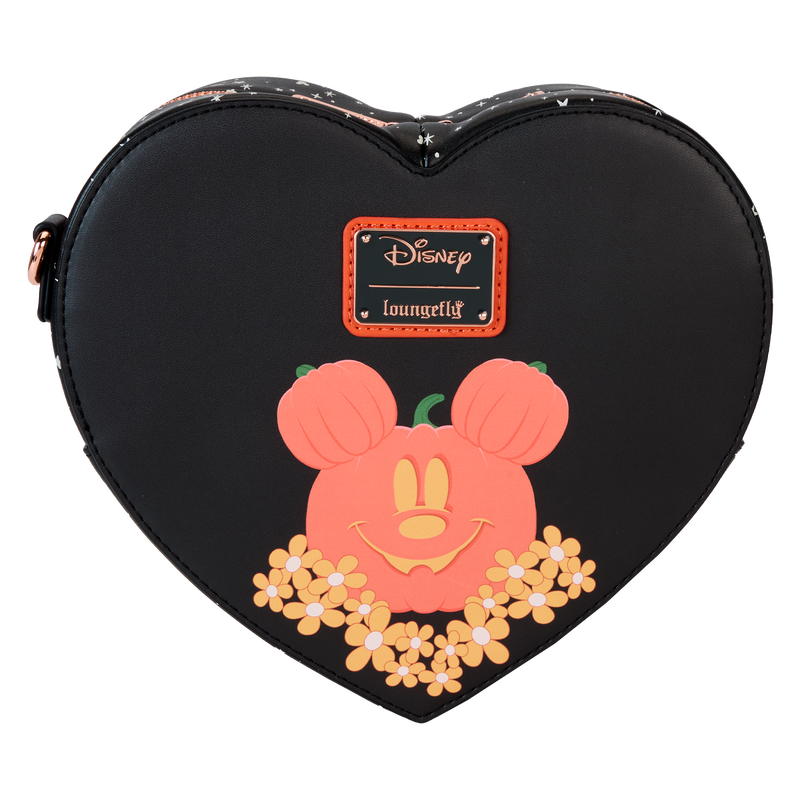 LOUNGEFLY : DISNEY - Mickey & Minnie Floral Ghost Figural Heart Glow Crossbody Bag