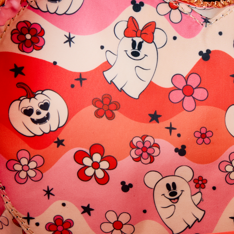 LOUNGEFLY : DISNEY - Mickey & Minnie Floral Ghost Figural Heart Glow Crossbody Bag