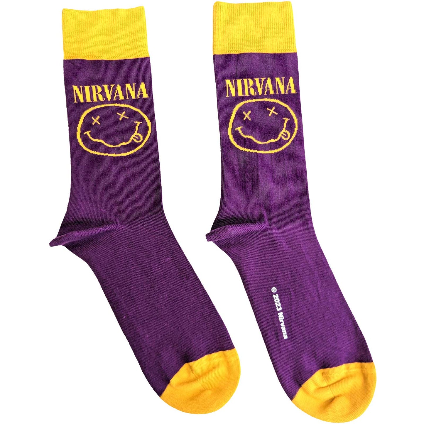 NIRVANA - Yellow Happy Face Purple Socks (7-11)