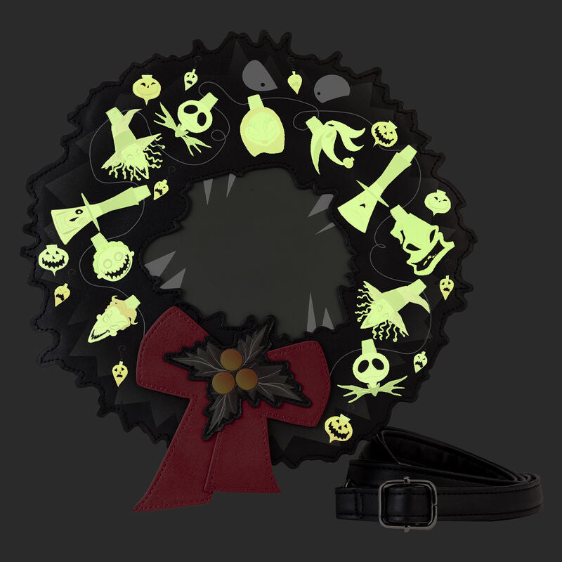 LOUNGEFLY : NIGHTMARE BEFORE CHRISTMAS - Figural Wreath Crossbody Bag