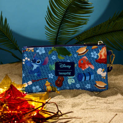 LOUNGEFLY : DISNEY - Lilo & Stitch Camping Cuties Nylon Wristlet Pouch