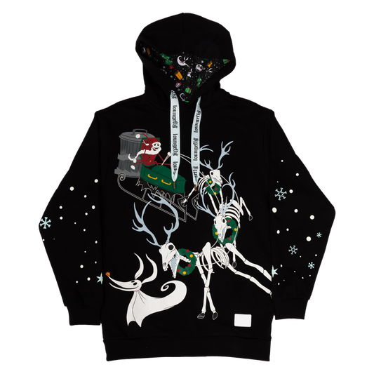 LOUNGEFLY : NIGHTMARE BEFORE CHRISTMAS - Santa Jack Skeleton Reindeer Glow Unisex Hoodie