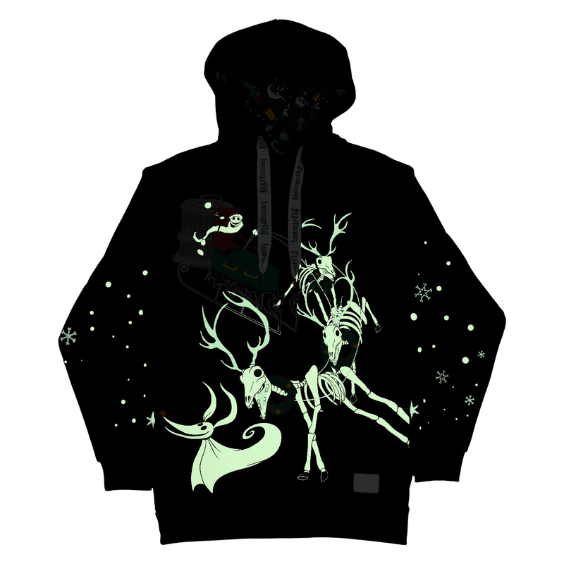 LOUNGEFLY : NIGHTMARE BEFORE CHRISTMAS - Santa Jack Skeleton Reindeer Glow Unisex Hoodie