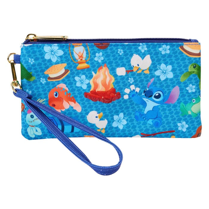 LOUNGEFLY : DISNEY - Lilo & Stitch Camping Cuties Nylon Wristlet Pouch