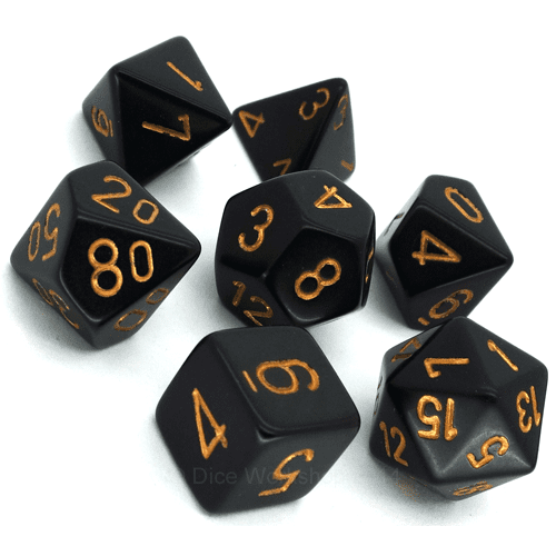 CHESSEX - Opaque Polyhedral 7 Dice Set - Black w/Gold