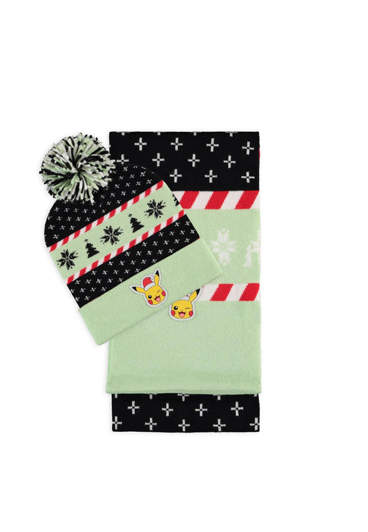 POKEMON - Pikachu Green Beanie & Scarf Set