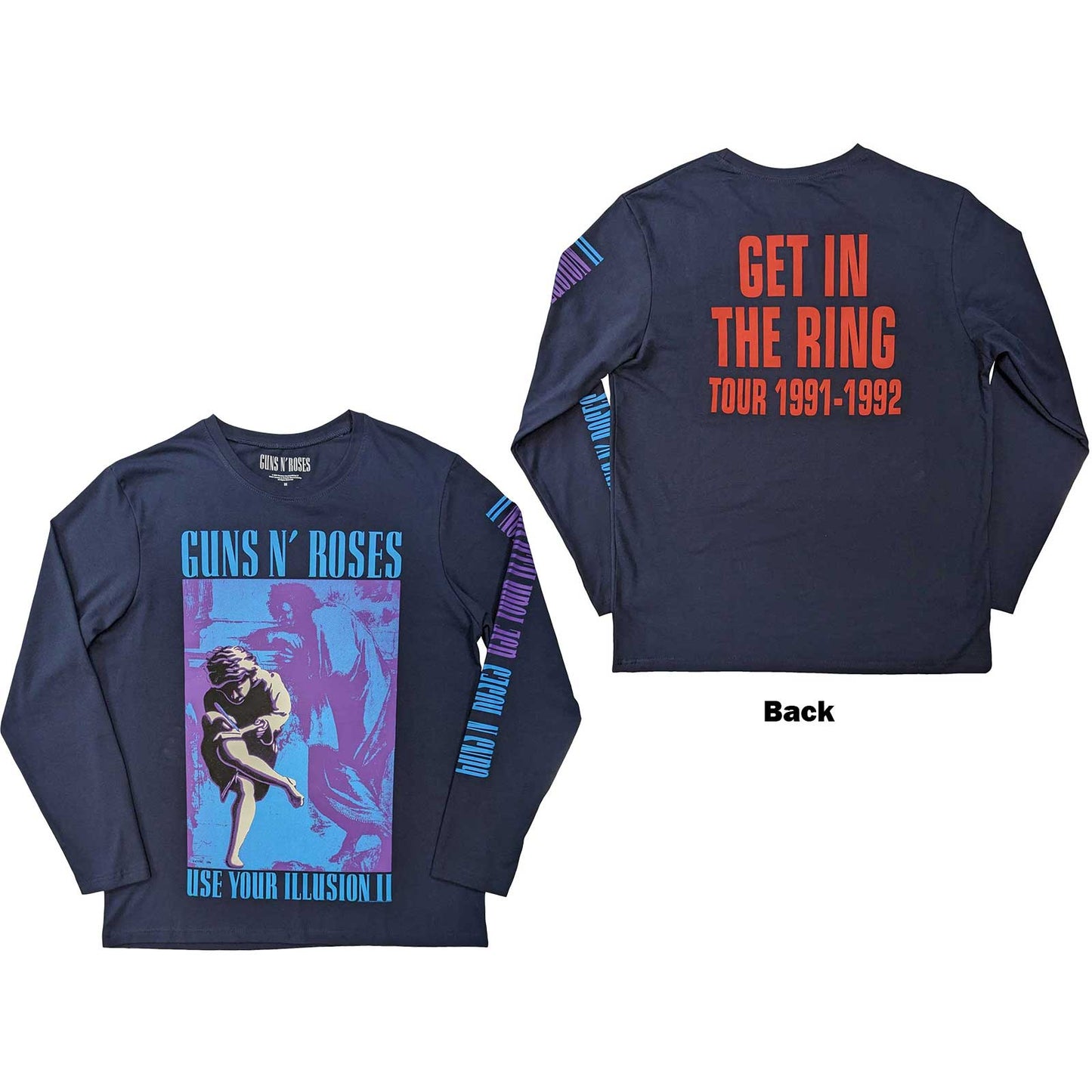 GUNS N' ROSES - Get In The Ring Tour '91-'92 Back & Sleeve Print Long Sleeve T-Shirt