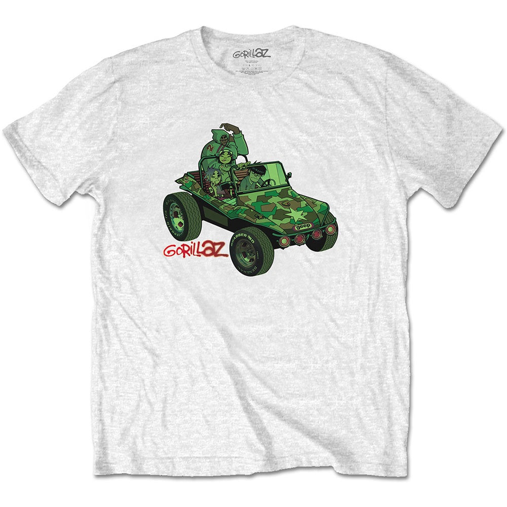 GORILLAZ - Green Jeep White T-Shirt