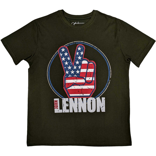 JOHN LENNON - Peace Fingers US Flag T-Shirt