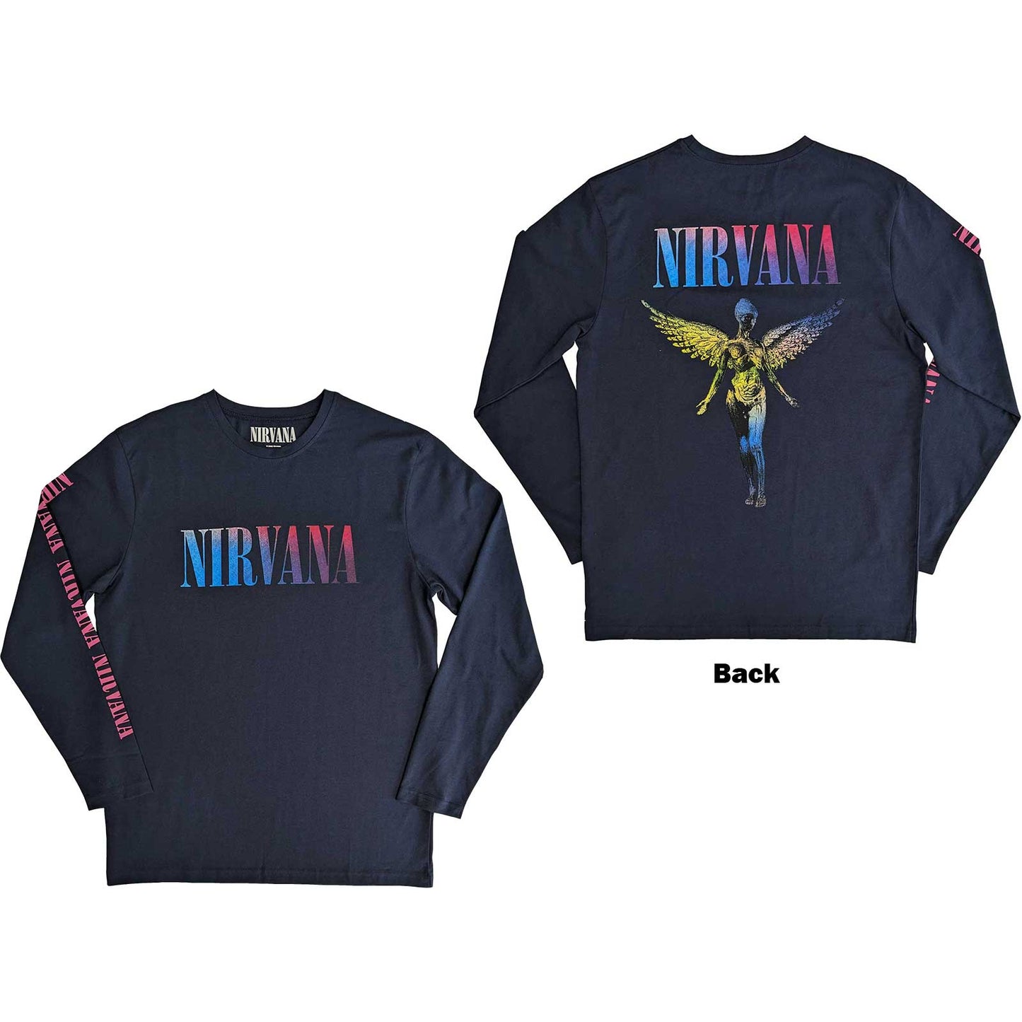 NIRVANA - Angelic Gradiant Back & Sleeve Print Long Sleeve T-Shirt