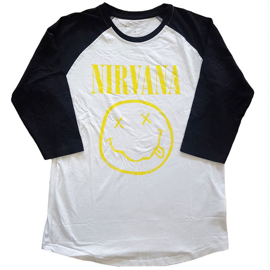 NIRVANA - Yellow Smiley Raglan T-Shirt